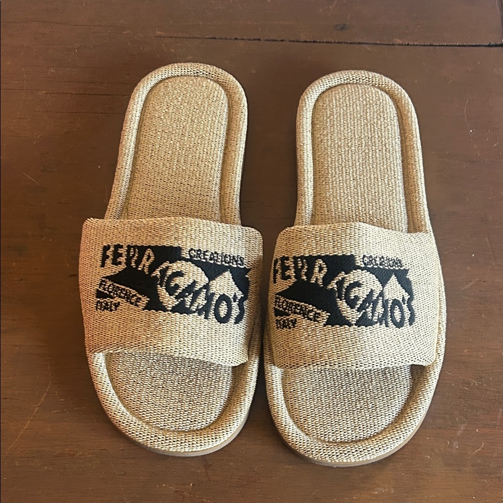 Salvatore Ferragamo Tan Slippers with Black Logo